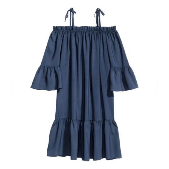 ✨HP 4-7-17✨ Navy Blue Off-The-Shoulder Dress✨ - Picture 2 of 3